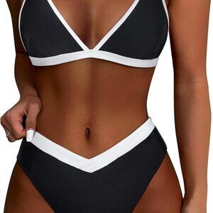 Women High Cut Bikini High Waisted 2 Piece Swimsuit